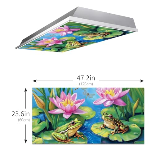 Image of 2ft x 4ft Fluorescent Light Cover Decorative Pond Frogs Lotus Ceiling Light Filters - Easy Setup for Classroom Office Hospitals Home Ceiling, Reduce Glare & Flicker