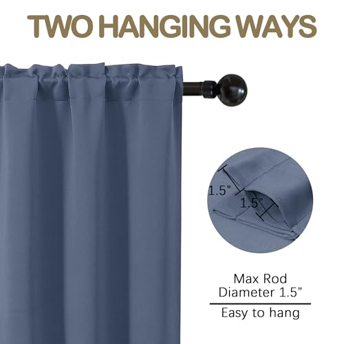 Image of Demin Blue Blackout Curtains for Small Window Treatment, Light Blocking Short Kitchen Window Curtains Over Sink, Dual Rod Pocket Half Window Tiers for Bathroom Basement, 2x40Wx36L Inches