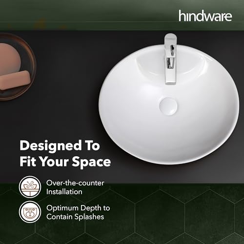 Image of Hindware Evita Table Top Wash Basin for Bathroom | Made of Ceramic | Star White | Oval Shape | Over the Counter Basin