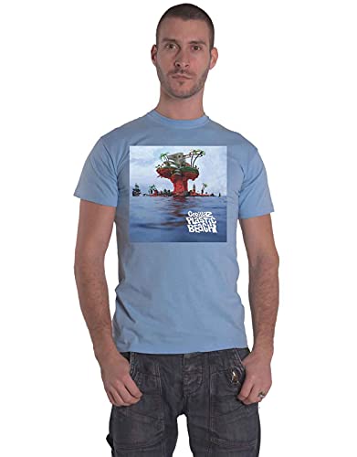Gorillaz t shirt Plastic Beach au logo officiel imprimé sur fond bleu clair