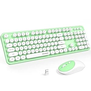 KNOWSQT Wireless Keyboard Mouse Combo – Green-White Full-Sized 2.4 GHz 104 Keys Typewriter Keyboard, Flexible Round…