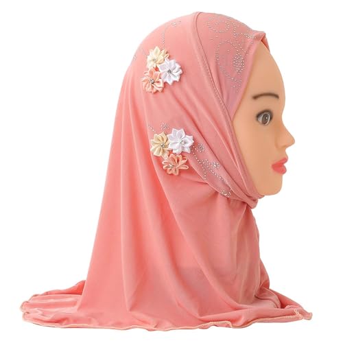 Girls Hijab Scarf Kids Muslim Headscarf Flower Islamic Arab Head Scarf Wrap One Piece Instant Hijabs for 2-6Y2