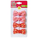 CocoMelon Baby Girl Bows - 4 Fully Lined Soft Fabric Matching Newborn Bows & Hair Clips for Baby Girls