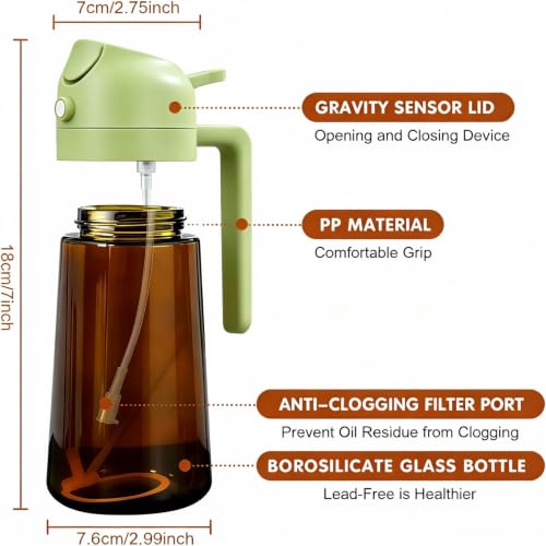 Image of 2 in 1 Oil Sprayer, Oil Sprayer for Kitchen Cooking, 470ml Oil Spray Bottle for Home (Brown+Green)