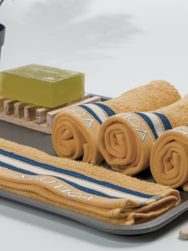Image of NAUTICA Super Soft Zero Twist 100% Cotton Towel -4pc Face Towel (Vintage Crew Stripe) solid-beige-500 GSM