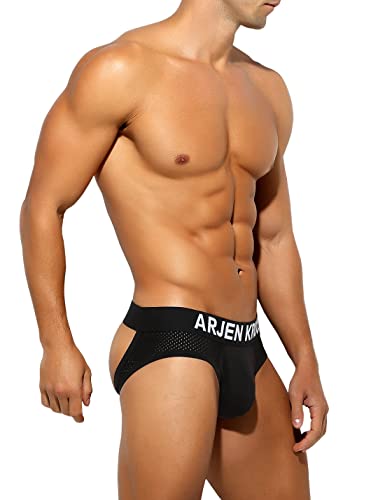 Arjen Kroos Jockstrap Homme Slip Cotton Sexy sous-vêtements Homme String Tanga Respirant Support Athlétique, A1-Noir-L Cover