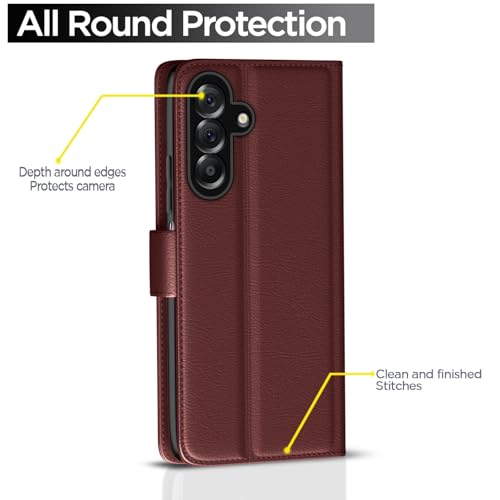 Image of Pikkme Flip Cover for Samsung Galaxy M17 5G / A17 5G / F17 5G Leather Finish | Inside TPU with Card Pockets | Wallet Stand and Shock Proof | Complete Protection Flip Case(Brown)