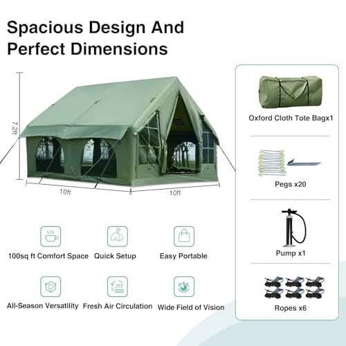 Image of KNUO Inflatable Camping Tent, Large Blow-Up Air Tent, No Assembly Needed Luxury Glamping House, Oxford Fabric