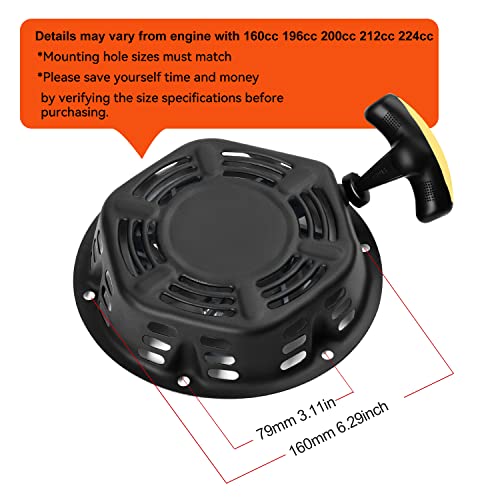 Image of SOFO Pull Start Assembly for Champion 196cc 208cc 212cc 224cc 3000 3500 4000 4500 Watt 5.5hp 6.5hp Engine CPE Generator Water Pump Pressure Washer Recoil Starter Pull Cord Replacement