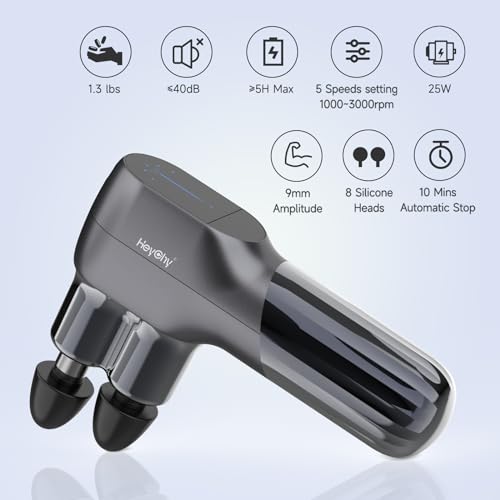 Mini Massage Gun - Deep Tissue Percussion Massager with Dual Heads, 5 Speed Levels & 4 Attachments, Portable Handheld Muscle Recovery Gun for Athletes, Travel & Pain Relief - Image 6