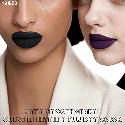2 Colors Liquid Matte Lipstick And Lipliner Set, Black Purple Lip Tint 24 Hour Waterproof Velvet Nonstick Cup Lipgloss Lip Stain Pigmented Lip Makeup Gift Sets For Girls And Women Labiales19&20 #TOP1