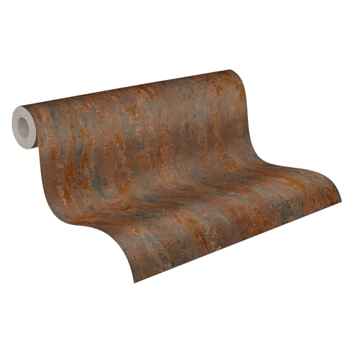 A.S. Création Elements Vliestapete mit Rost-Optik 0,53 x 10,05 m – Kupfer, Braun, orange – Rost Tapete metallic Made in Germany – 326511