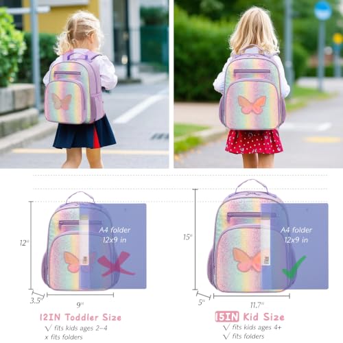 Image of Girls Backpack 5-8,Kindergarten Elementary School Kids Backpack for Girls,Lightweight Butterfly Bookbag with Chest Strap