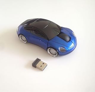 ماوس العاب ضوئي لاسلكي ثلاثي الأبعاد على شكل سيارة 2.4 جيجاهرتز بمنفذ USB مع جهاز استقبال للكمبيوتر واللاب توب من جي كيو، (أزرق)