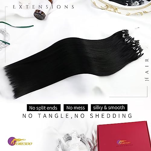 Moresoo Micro Ring Hair Extensions Black Microloop Hair Extensions Real Human Hair Jet Black Micro Beads Hair Extensions 1g/s 50g/Pack 22 Inch #1 - Image 4
