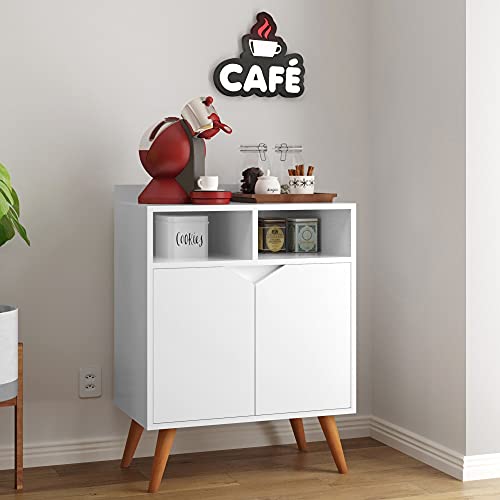 Aparador Buffet Cantinho Café Retrô 2 Portas Modelo PIX Pés Pinus Branco