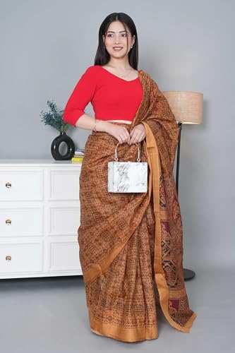 Image of Mlada V-Neck Stretchable Saree Blouse Top for Women | Slim Fit 3 /4th Sleeves Solid Cotton Blouses | Readymade Saree Blouses for Women Festive & Ethnic | Blouse Crop Top