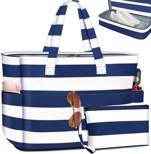 ENONEO Große Strandtasche mit Reißverschluss XXL Familie Strandtasche Damen Groß Shopper Tasche Beaâ€¦ – Miniatur