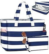 ENONEO Grote strandtas met ritssluiting, XXL, familie-strandtas, grote shoppertas, strandtas, reistas, waterdicht, saunatas met nat vak en schoenenvak, 55 l, zwart, XX-Large, Minimaal