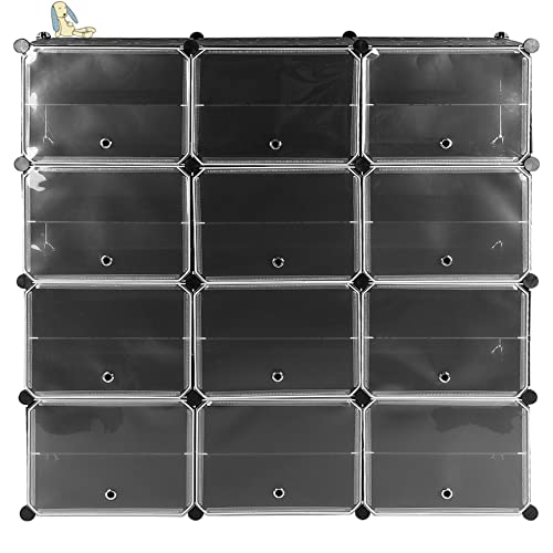 Armario Modular, Guardarropa portátil para Colgar Ropa, 12 Cubo Ropero Armario Combinado con 2 Barra Colgante, Armario de Almacenaje para Dormitorio (8 Pisos, 12 Puertas, Negro) Cover
