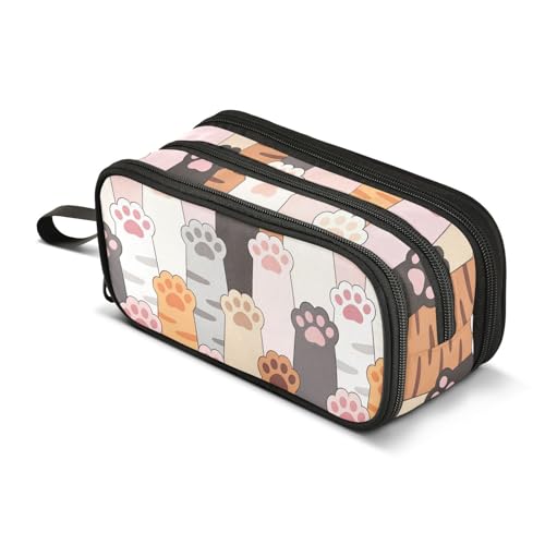 Image of Cat Paw Prints Pencil Case Box Boys Girls Large Pencil Pouch Zipper Compartments Big Capacity Stationery Pen Bag Organizer for Kids Teens Adults School Office