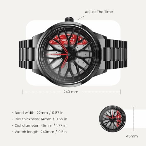 DriftElement Motorsport Men's Rim Watch, Sports car Men's Watch in 3D Star Spoke Design, Custom Designer Watch with Mineral Glass, Quartz Watch