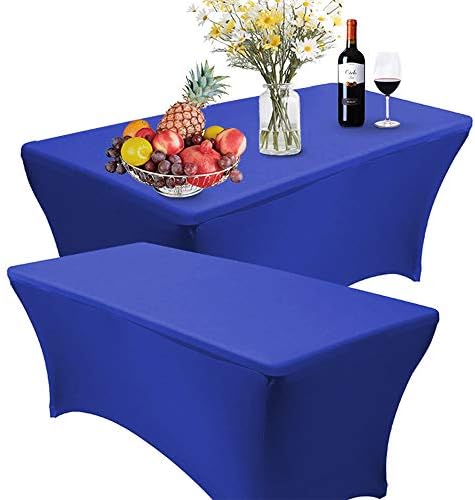 RELIANCER 2 Pack 6FT Rectangular Spandex Table Cover Four-Way Tight Fitted Stretch Tablecloth Table Cloth for Outdoor Party DJ Tradeshow Banquet Vendor Wedding Celebration (2PC 6FT, Royal Blue)