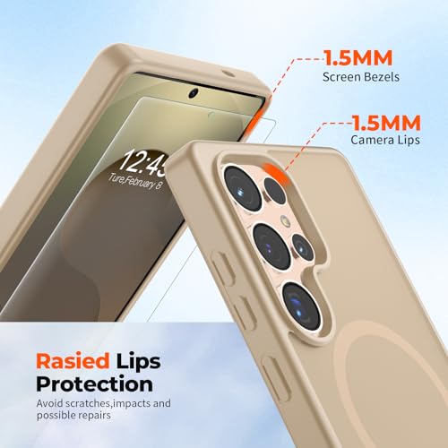 Image of SUPFINE Magnetic for Samsung Galaxy S25 Ultra Case with Screen Protector, (Built-in Magnets) (Military Grade Drop Protection) Slim Translucent Shockproof Phone Case,Pink Gold