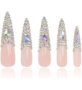LOVFUL Press on Nails Angel's Tear Rhinestone | Handmade with Full Covered Crystals | Reusable Fu...