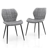 COSTWAY Dining Chairs Set of 2, Leathaire Kitchen Breakfast Chairs with Curved Backrest, Padded Seat, Metal Legs & Foot Pads, Upholstered Modern Accent Reception Chairs for Living Room Office (Gray)