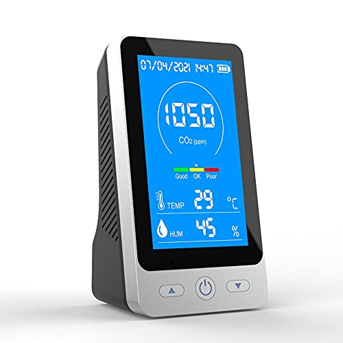 YINHA Calidad del Aire De 4.3 Pulgadas CO2 Monitor, Medidor De Temperatura Y Humedad, Sensor Infrarrojo, Zumbador De Monitor De Tiempo Real 24h, Batería Incorporada De 3000 MAh, Manual