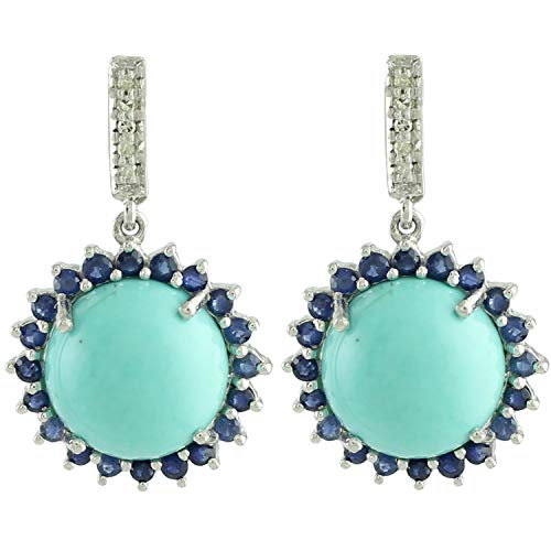Carillon Turquoise Natural Gemstone Round Shape Drop Dangle Anniversary Earrings 925 Sterling Silver Jewelry #TOP7