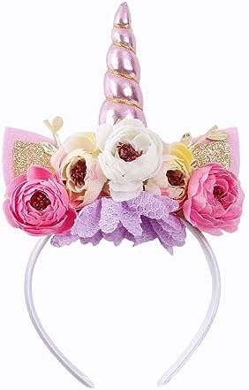 Nishine Girls Glitter Unicorn Horn Headband Camellia Pony Head Ba...