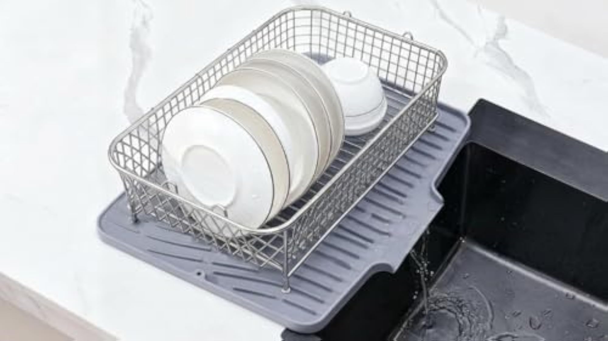 Silicone Dish Drying Mat, Compact & Easy Clean Tray