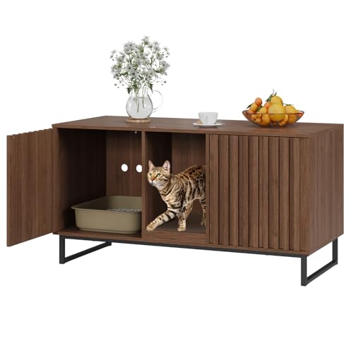 Cat Litter Box Enclosure for 2 Cats, 47.6’’ Litter Box Furniture Hidden with Scratch Pad, Double...