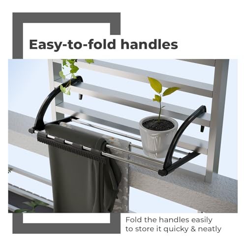 Image of Lifelong Metal Adjustable Cloth Drying Stand | Balcony & Window Hanging Laundry Rack | Wall-Mounted Cloth Hanger & Organizer Shelf | Space-Saving Cloth Dryer Stand for Indoor & Outdoor Use