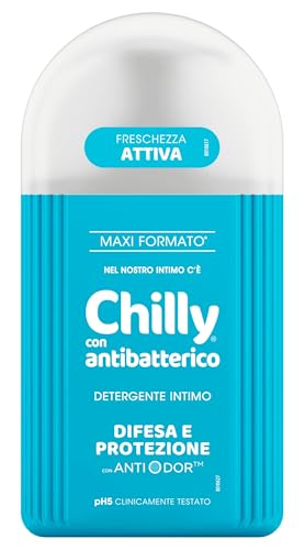 Chilly, Detergente Intimo con Antibatterico, Difesa e protezione, con Anti-Odor, Per L'Igiene Intima, con estratti di timo e salvia dalle proprietà igienizzanti, pH 5, Clinicamente Testato - 300 ml