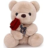 Homehalo テディベア ぬいぐるみ くまのぬいぐるみ 可愛い Teddy Bear 抱き枕 動物 可愛い くま ぬいぐるみ ふわふわ 特別 クマ ぬいぐるみ 気持ちいい Teddy Bear with Rose面白いギフト 母の日のプレゼント お祝い クリスマスプレゼント バレンタインデー ギフト(ブラウン, 35cm)