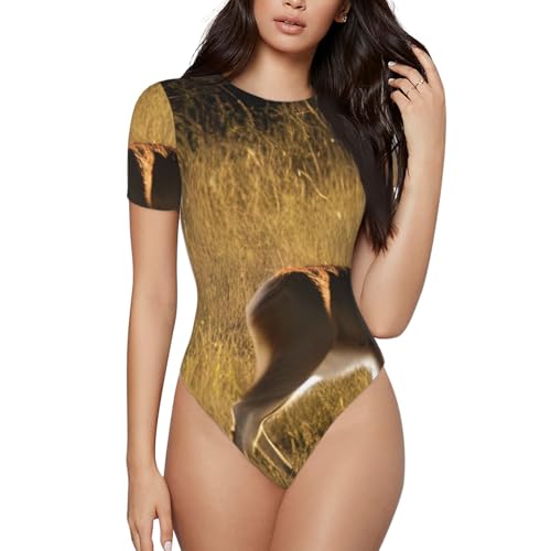 YANYU Cute Deers Print Adult Romper Womens Short Sleeve Onesie Bodysuit Casual Comfort Fashion Outfit