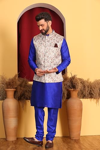 Image of Kurta With Churidar & Multicolor Nehru jacket Set