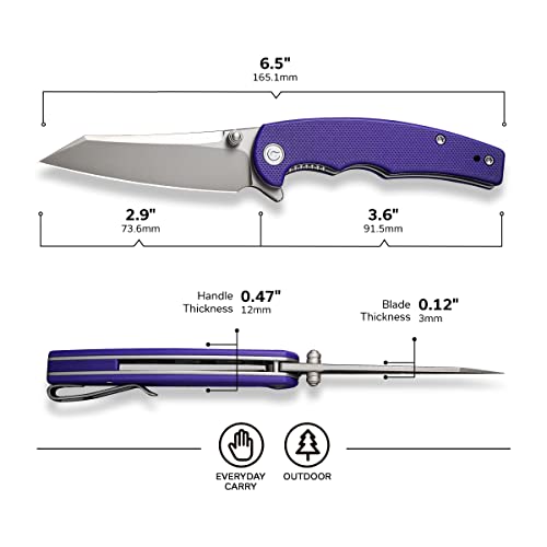 Civivi P87 Folder Edc Knife, Kaila Cumings 2.9-In Nitro-V Silver Bead Blasted Blade Reverse Tanto, G10 Handle With A Thumb Stud Liner Lock Folding Pocket Knife For Everyday Carry (Purple) #TOP5