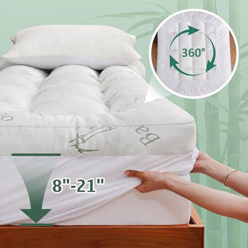 Image of DOWNCOOL 3 Inch Full Mattress Topper - Cooling Memory Foam Mattress Topper for Back Pain Relief, Breathable Bamboo Viscose Air Layer, 1700 GSM Fill, Deep Pocket Fits 8-21 Inch