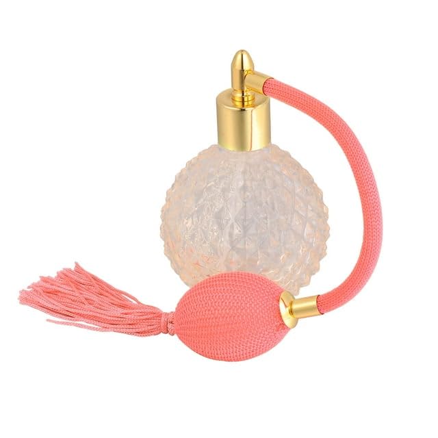 SCOLAND Vintage Perfume Spray Bottle 100ml Refillable Perfume Glass Empty Crystal Bottle with Long Tassel (Pink)