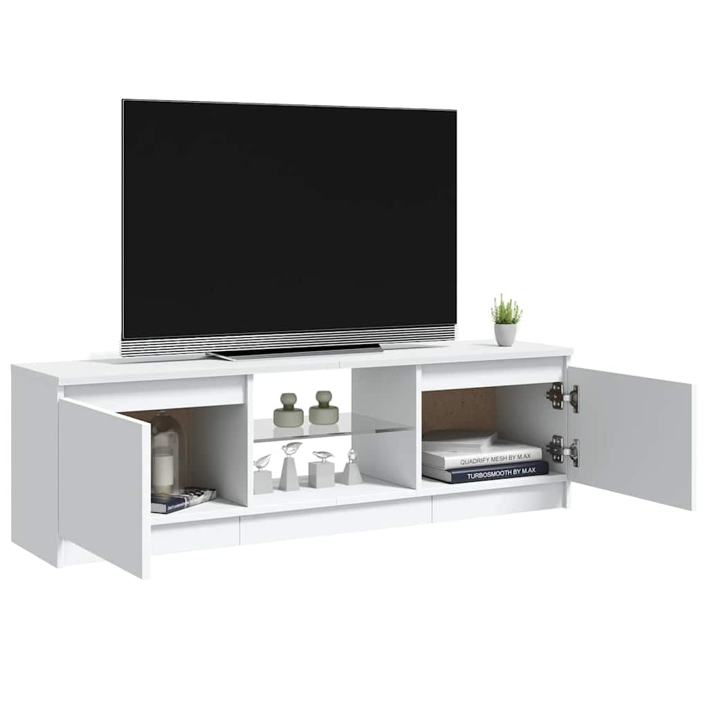 vidaXL Mobile TV con luci LED, per TV fino a 50″, 120 x 30 x 36 cm, legno ingegnerizzato e vetro temperato, bianco, mensole portaoggetti, centro intrattenimento soggiorno moderno, credenza