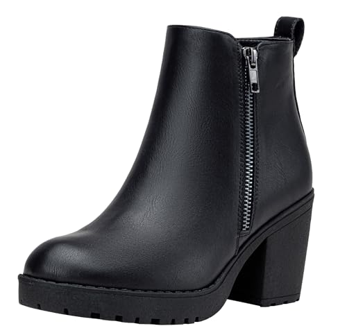 Vepose Women’s Ankle Chunky Heeled Boots, Platform Fashion Short 9018 Booties with Zipper