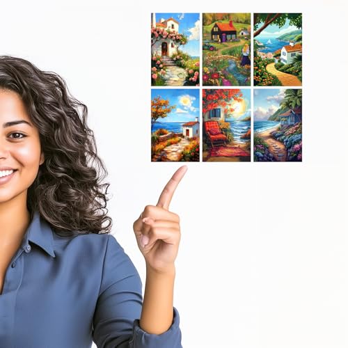 Image of SiddArtify Coastal Cottage Wall Art Prints Set - Scenic Seascape Poster Decor for Living Room Bedroom Office - Set of 2-4x6 Inch - Board (Pack of 6) - Sticker (Pack of 6)