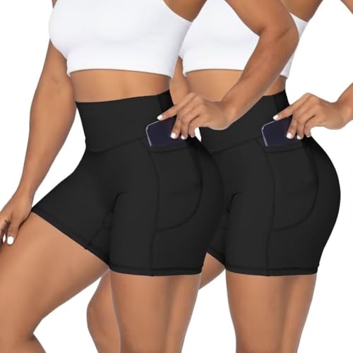 Image of Sunzel Women's No Front Seam Biker Shorts with Pockets, High Waist Tummy Control Yoga Workout Gym Bike Shorts