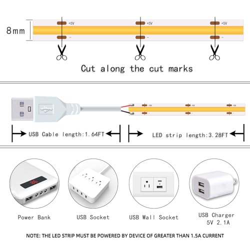 Tira de LED flexible USB 5V color amarillo cálido 2 unidades miniatura 4