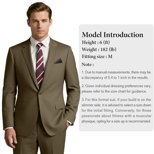 2 Piece Men's Suit One Button Slim Fit Suit for Men Solid Color Blazer and Pants Tie and Square Wedding Business Party Khaki3