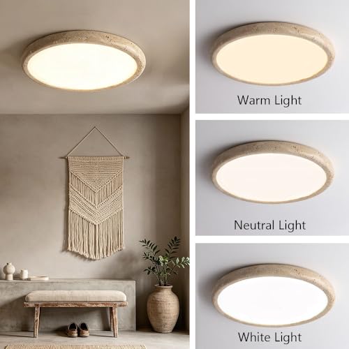 Plafonnier de style japonais en travertin jaune véritable 48cm - 6